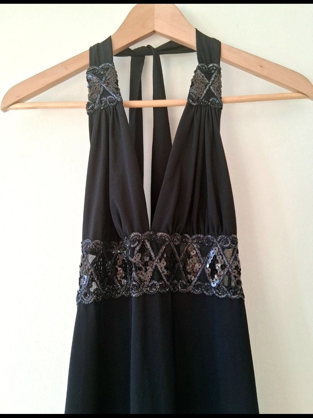 Black Beaded Halter Latin Dance Dress Sz M